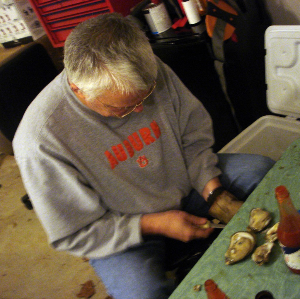 shucking oysters